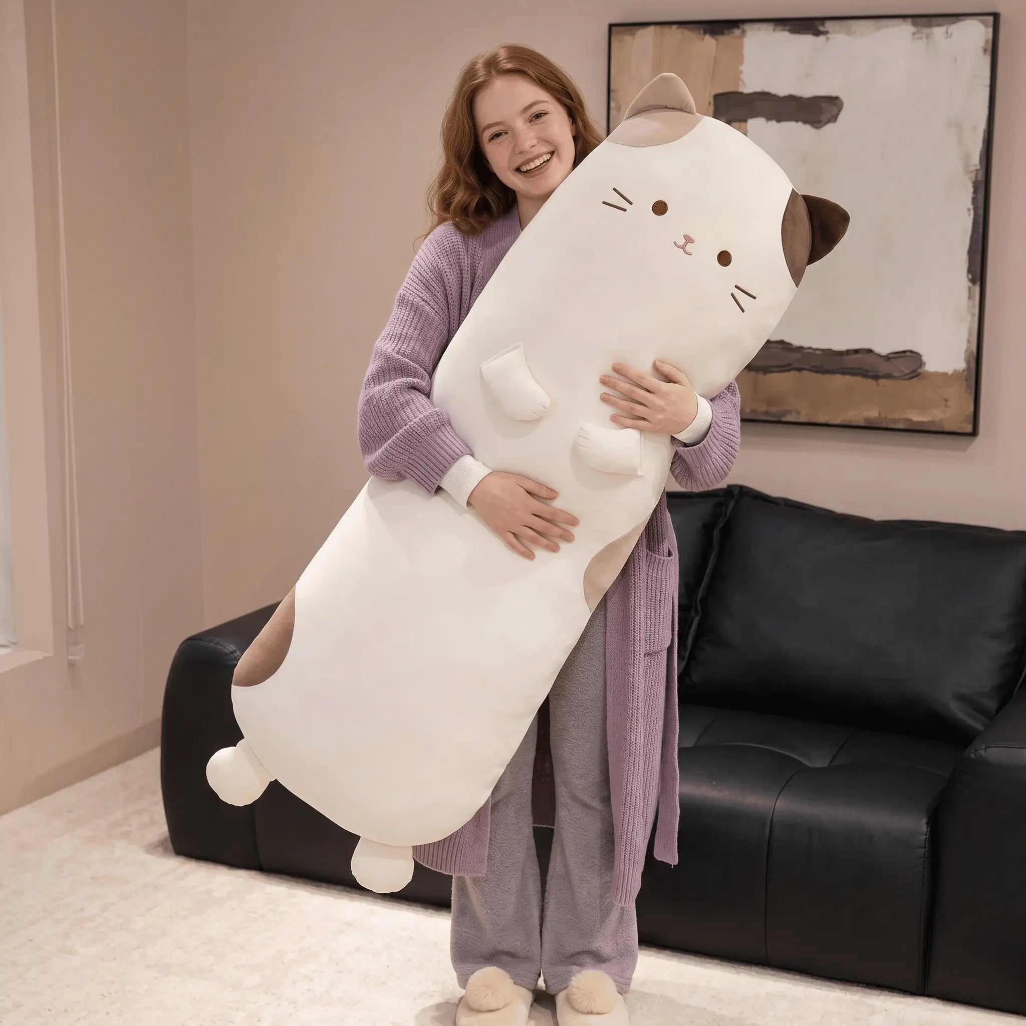 Cozy Long Calico Cat Leg Pillow Plush