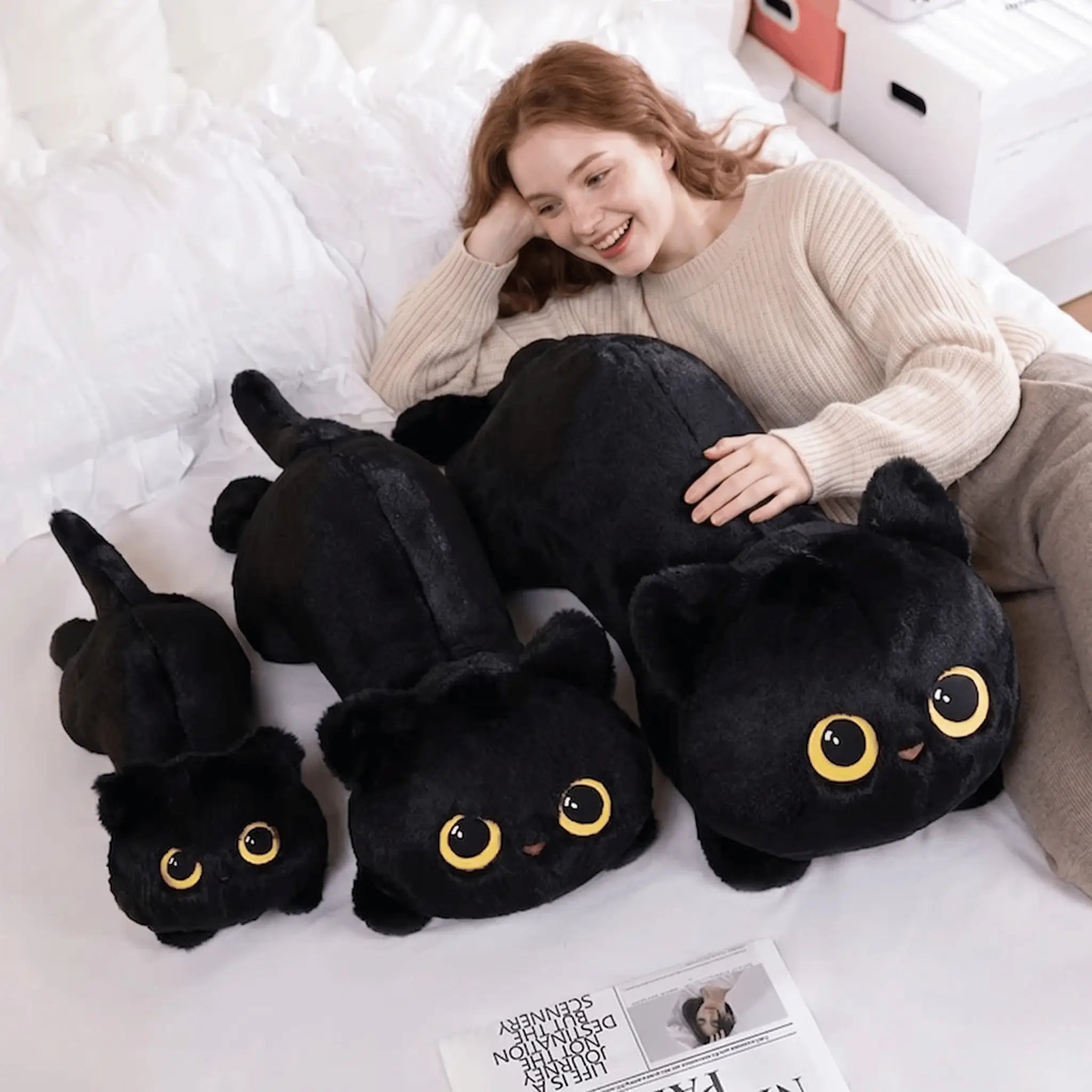 Cozy Lying Black Cat Snuggle Pillow