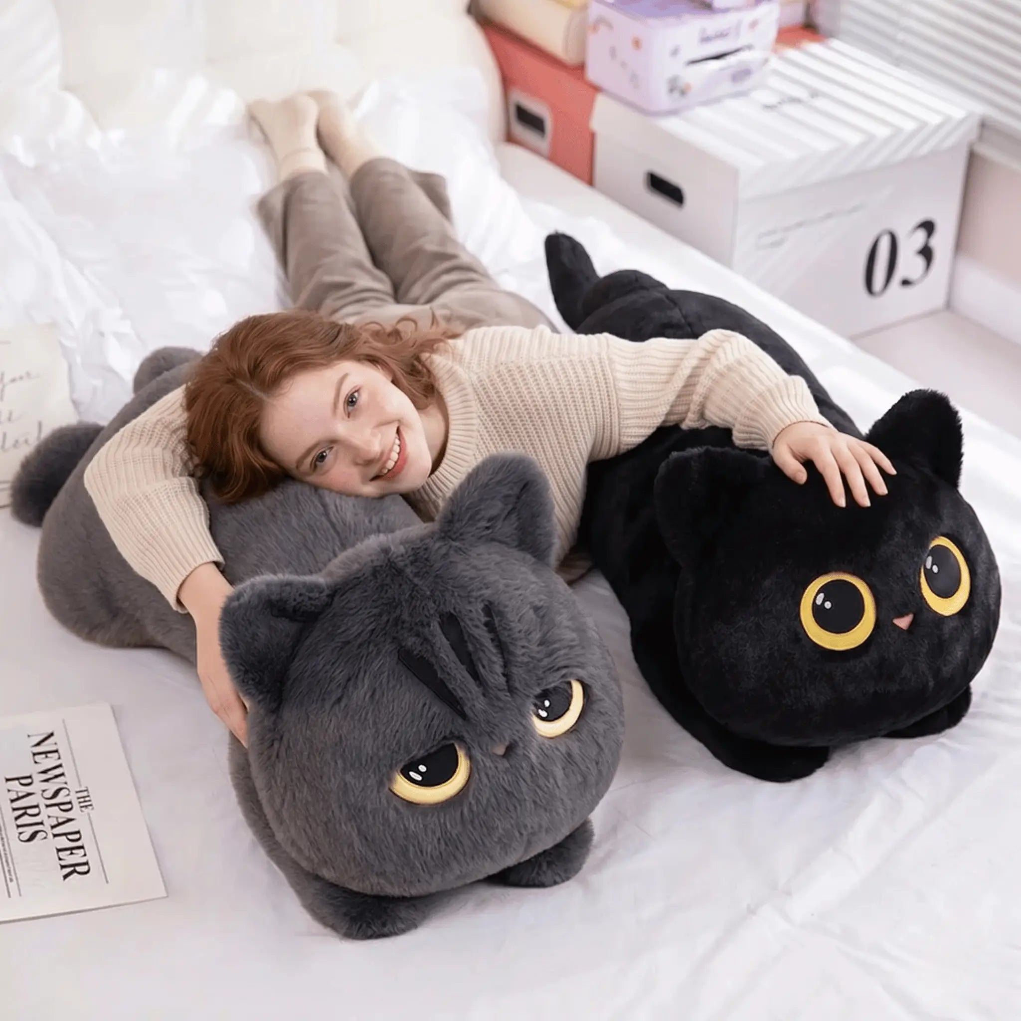 Cozy Lying Black Cat Snuggle Pillow
