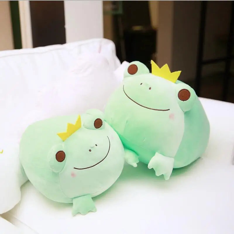 Ribbit the Kawaii Crown Frog Smile Plush Pillow