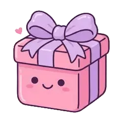 Cute pink gift box with a purple bow on a white background