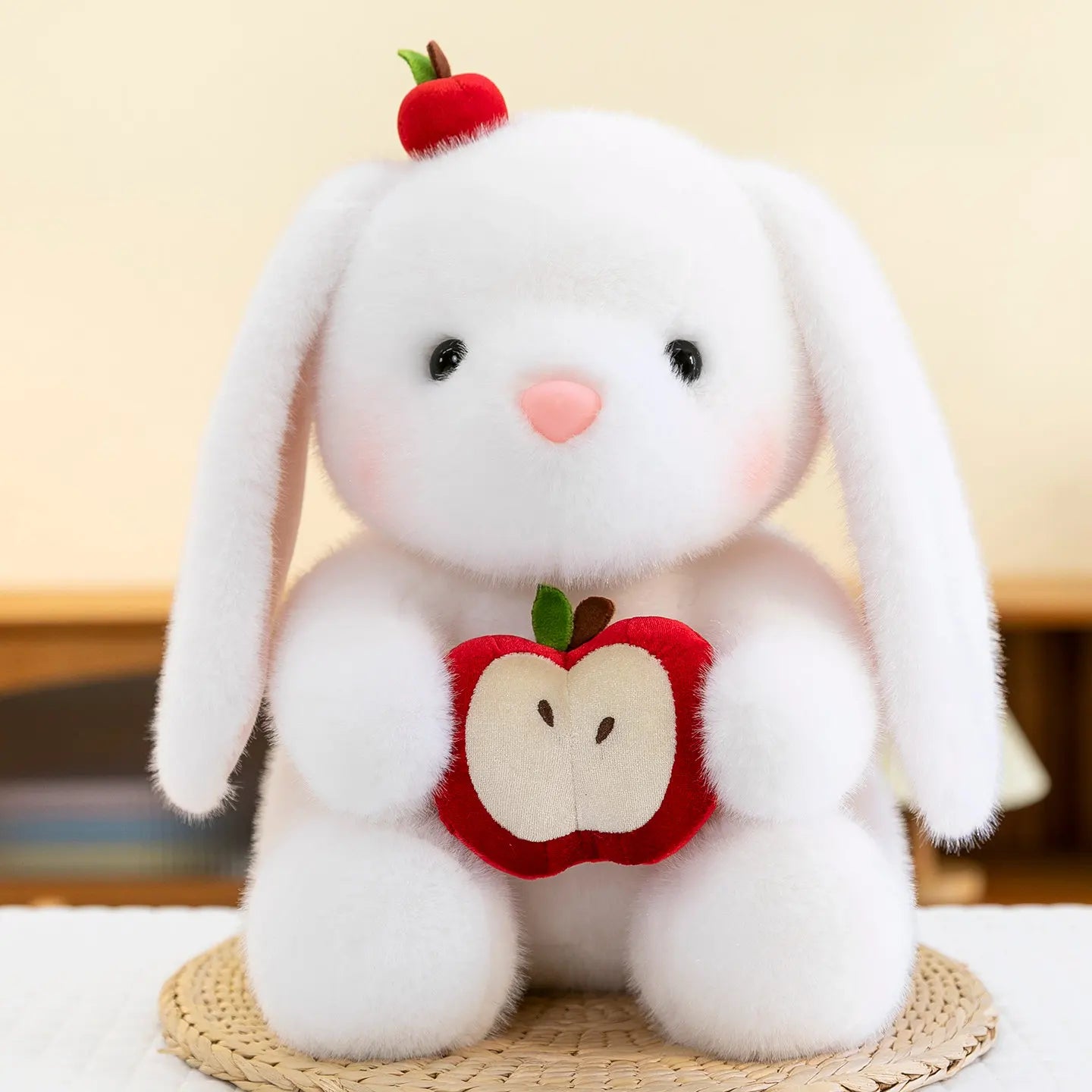 Rosy the Kawaii Bunny Holding Rose Plush Pillow