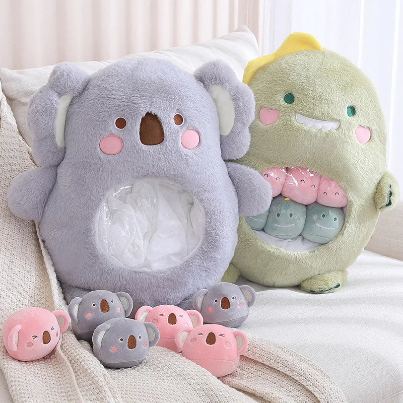 Kawaii Mini Koala Bunny Dino Snuggle Plushie Bag Set