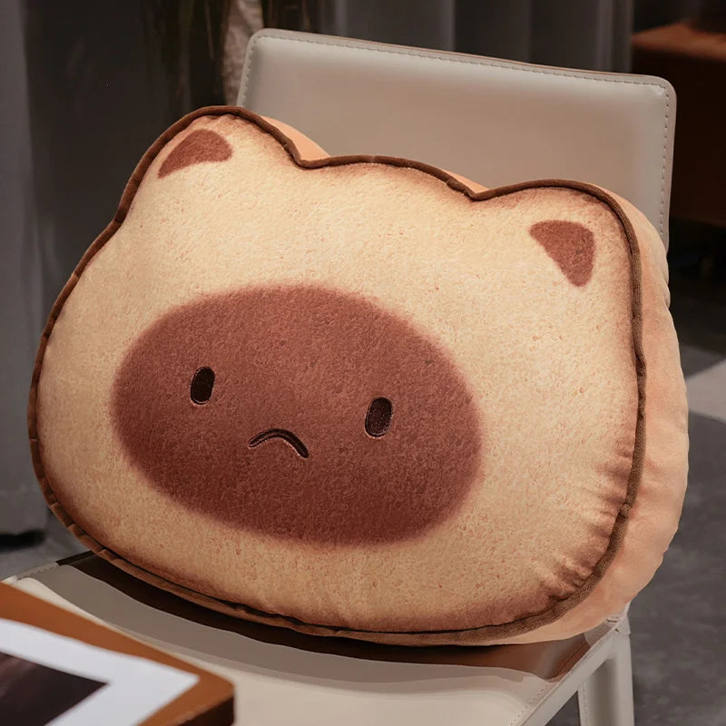 Lazy Kawaii Capybara Cat Toast Snuggle Plushie Pillow