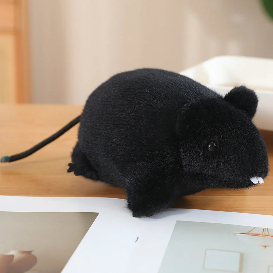Squeaky the Lifelike Black White Mouse Rat Plushie