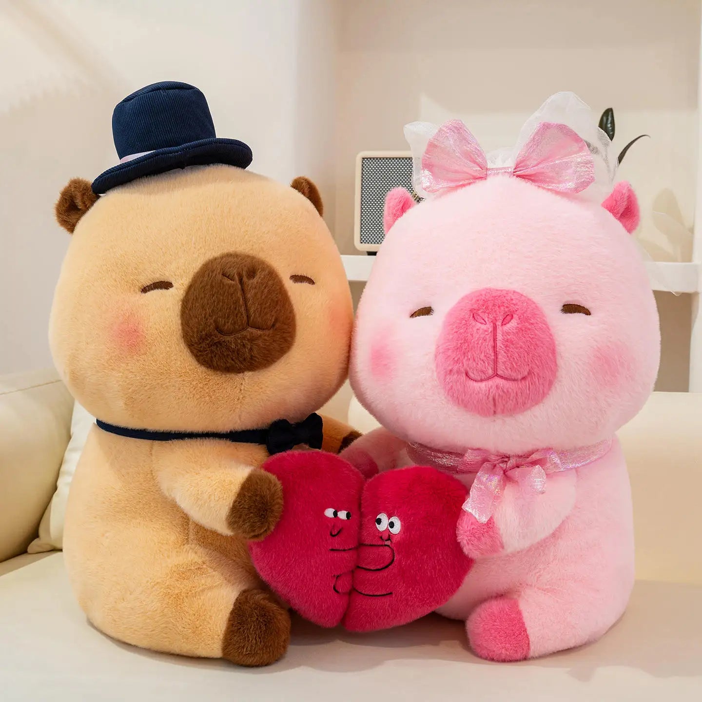 Capy the Snuggling Kawaii Capybara Heart Couple Plushie