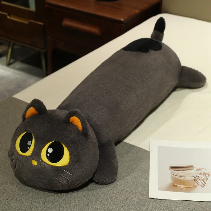 Noodle the Kawaii Long Black Cat Cuddly Plush Pillow