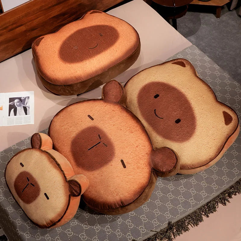 Lazy Kawaii Capybara Cat Toast Snuggle Plushie Pillow