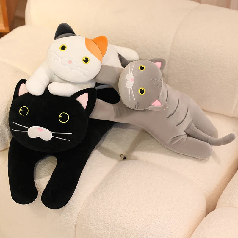 Luna the Kawaii Lying Black Grey Cat Leg Snuggle Plush Pillow