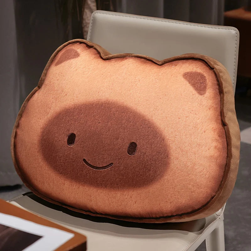 Lazy Kawaii Capybara Cat Toast Snuggle Plushie Pillow