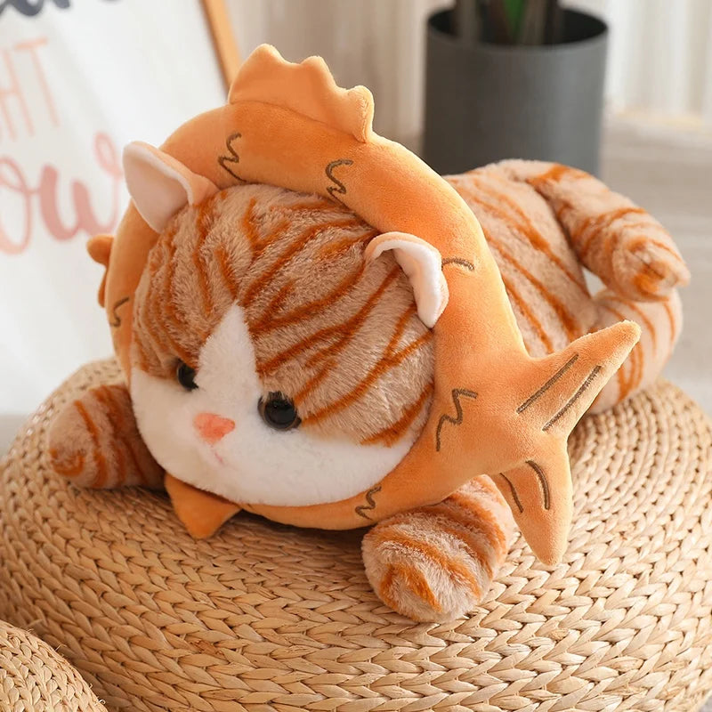 Lounging Cat with Fish Bread Kawaii Plushie