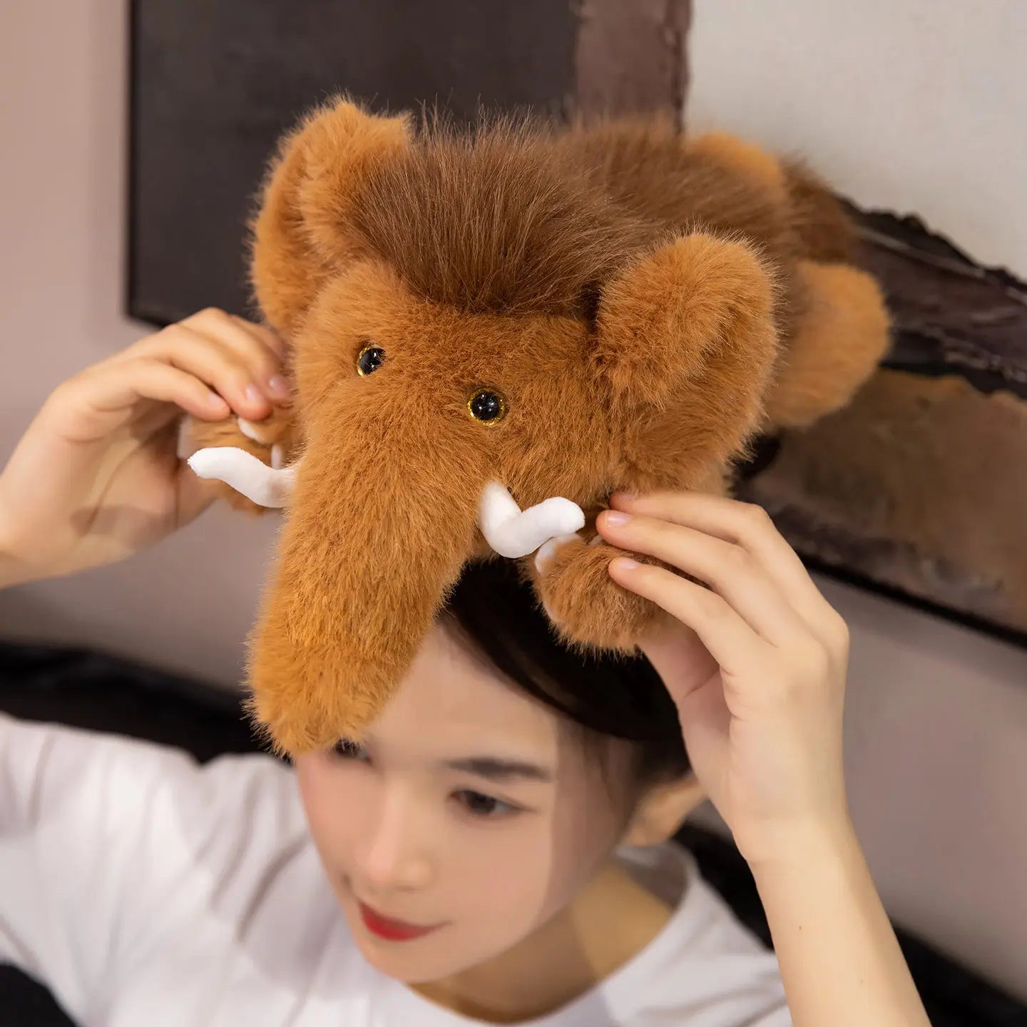 Woolly the Soft Brown Mammoth Elephant Plush Pillow