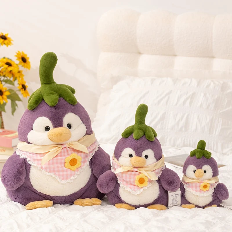 Chonky Eggplant Kawaii Penguin Snuggle Plushie