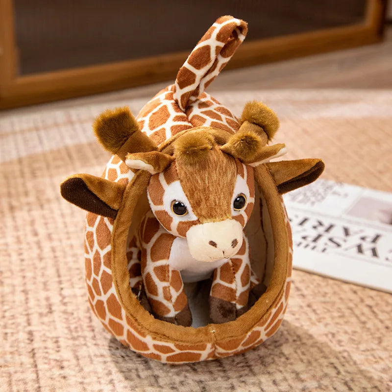 Lifelike Tiger Lion Giraffe Forest Nest House Plushie Set