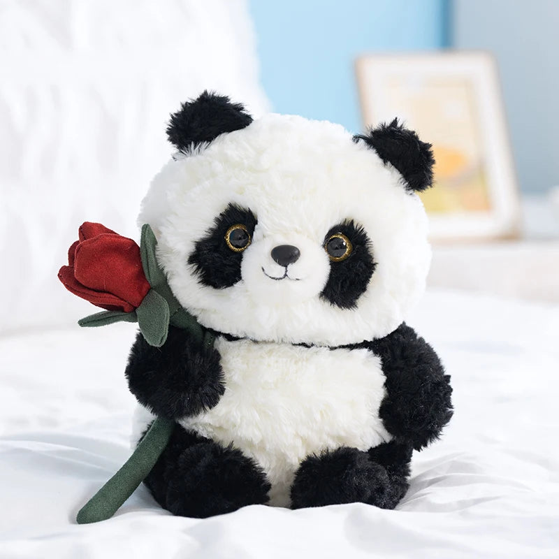 Bamboo the Kawaii Panda with Rose Heart Plush Pillow