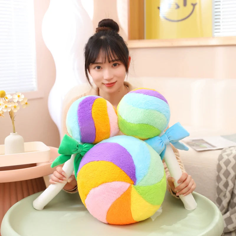Lolly the Colorful Rainbow Lollipop Candy Plush Pillow