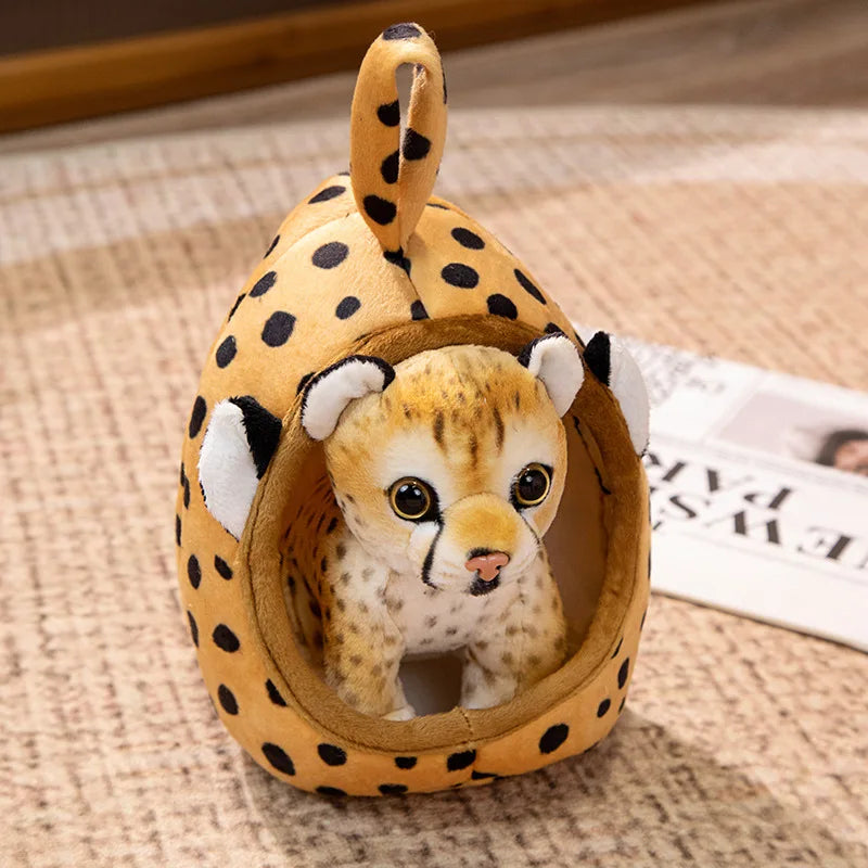 Lifelike Tiger Lion Giraffe Forest Nest House Plushie Set