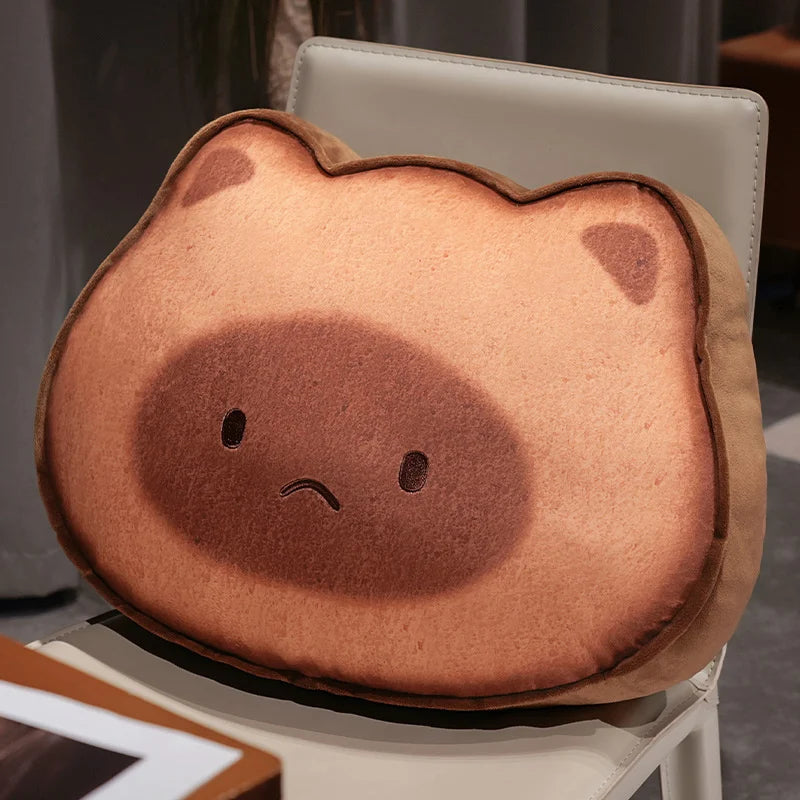 Lazy Kawaii Capybara Cat Toast Snuggle Plushie Pillow