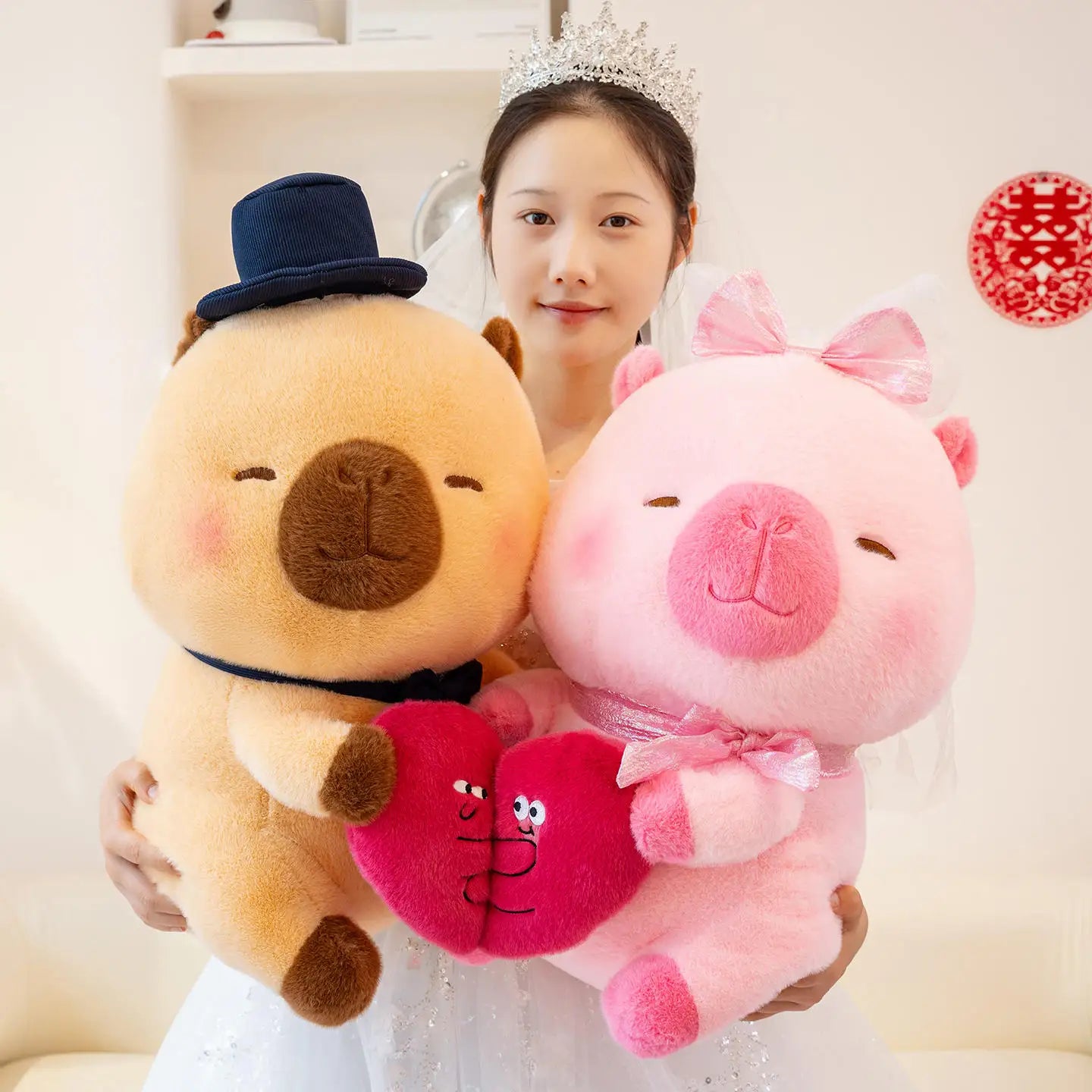 Capy the Snuggling Kawaii Capybara Heart Couple Plushie