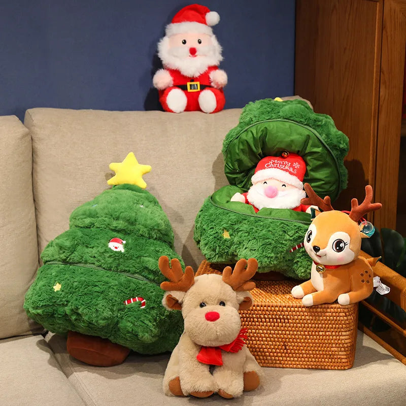 Jolly Christmas Santa Reindeer Tree Soft Plush Pillow