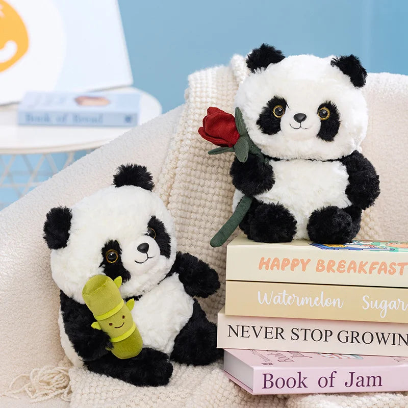 Bamboo the Kawaii Panda with Rose Heart Plush Pillow