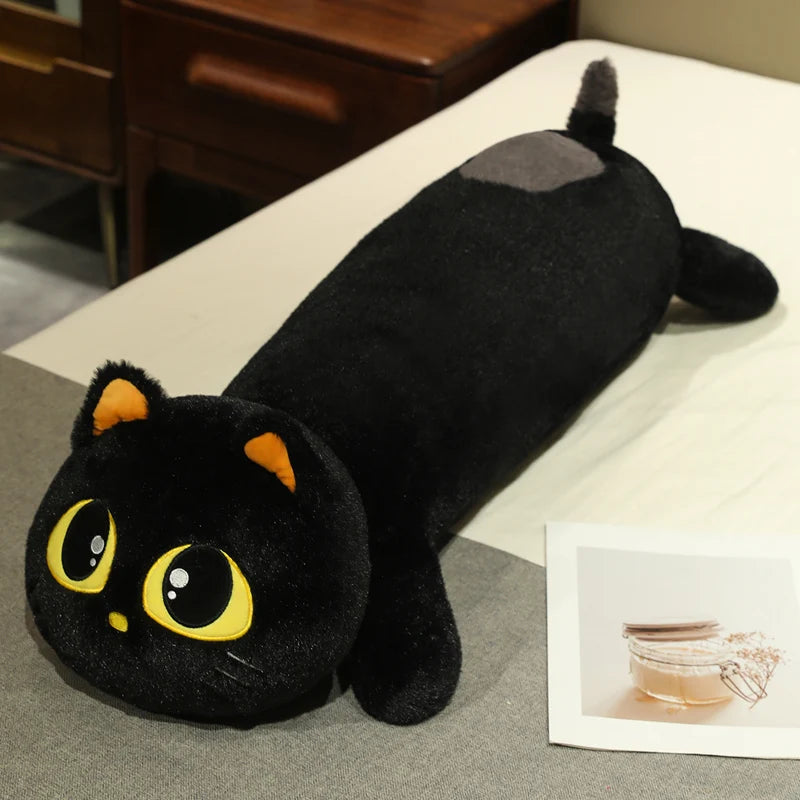 Noodle the Kawaii Long Black Cat Cuddly Plush Pillow