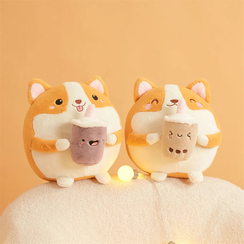 Boba-Sipping Chubby Kawaii Corgi Plushie