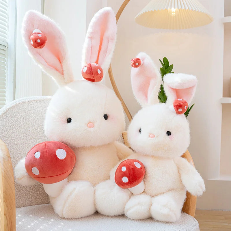 Clover the Kawaii Bunny Holding Mushrooms Plush