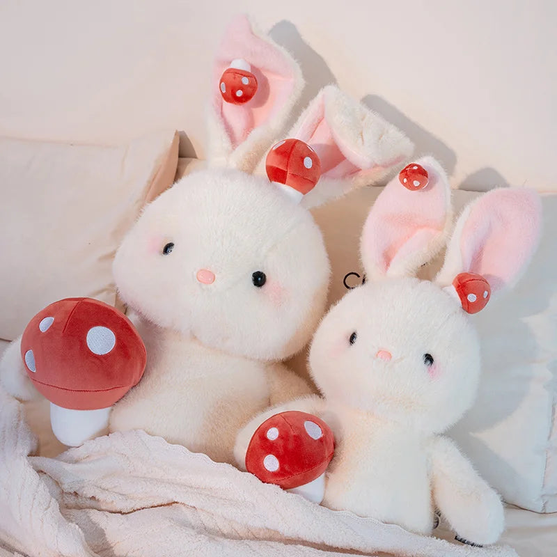 Clover the Kawaii Bunny Holding Mushrooms Plush