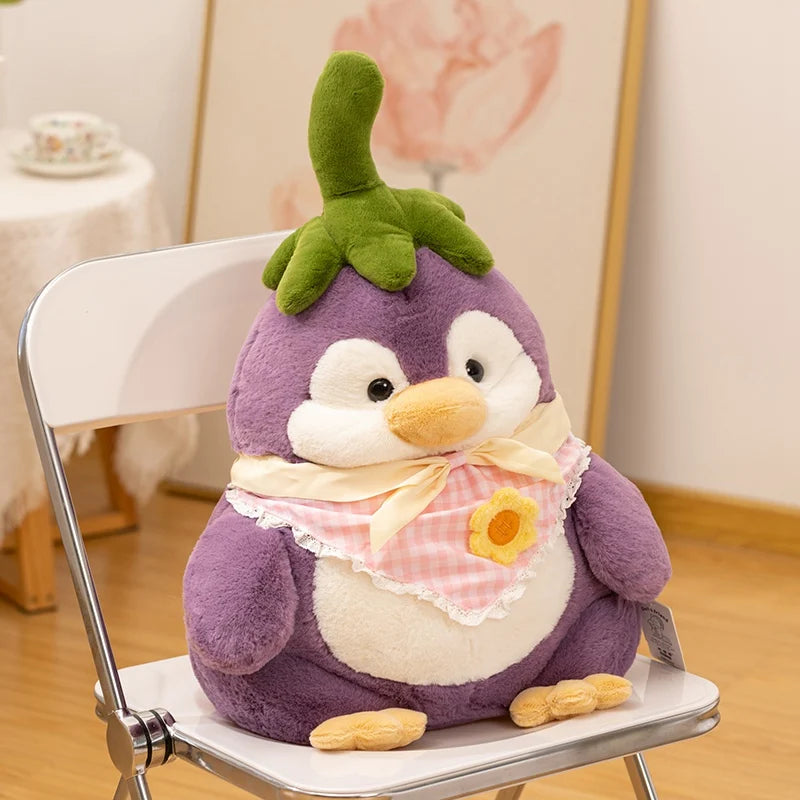 Chonky Eggplant Kawaii Penguin Snuggle Plushie