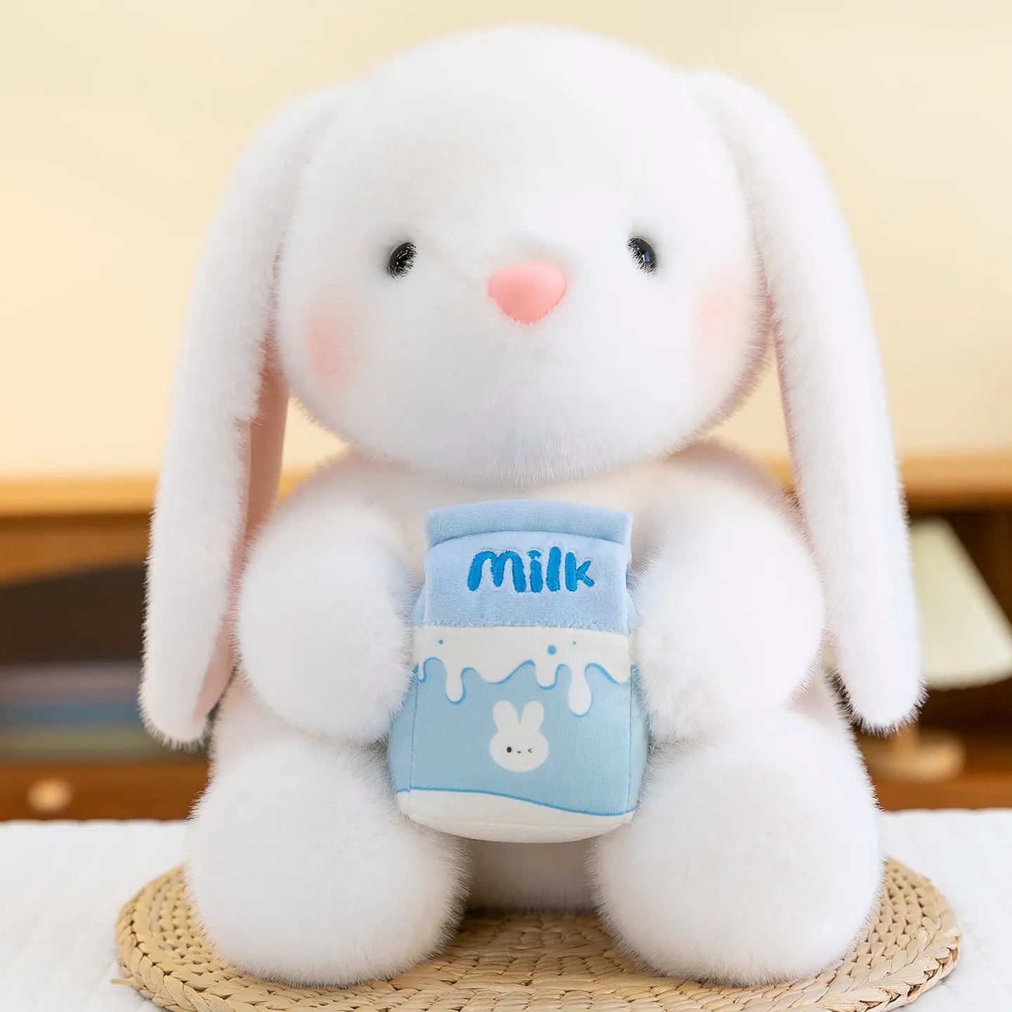 Rosy the Kawaii Bunny Holding Rose Plush Pillow