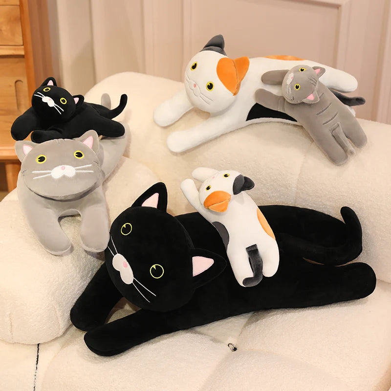 Luna the Kawaii Lying Black Grey Cat Leg Snuggle Plush Pillow
