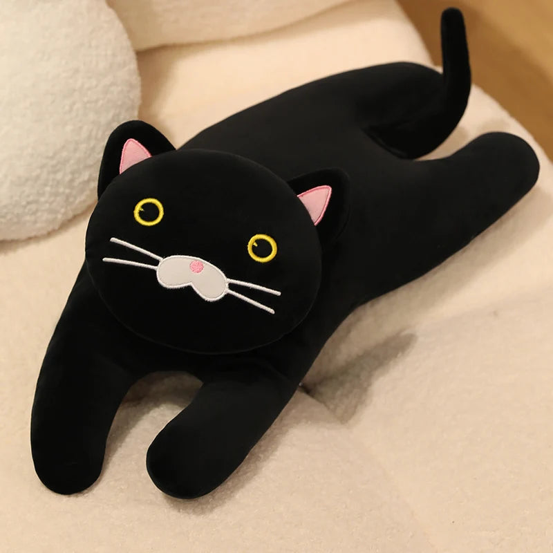 Luna the Kawaii Lying Black Grey Cat Leg Snuggle Plush Pillow