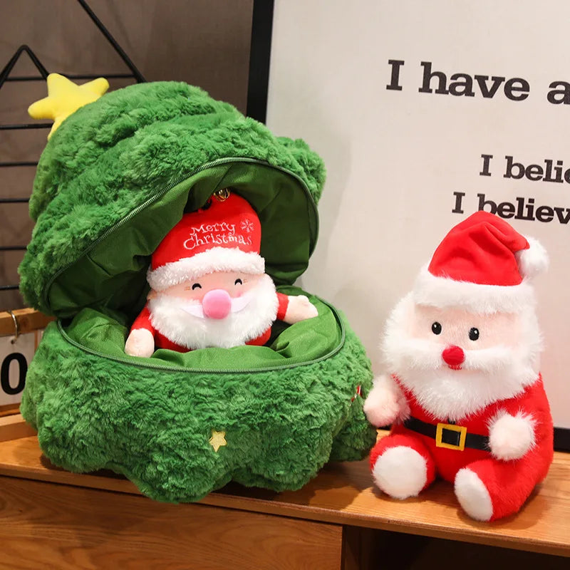 Jolly Christmas Santa Reindeer Tree Soft Plush Pillow