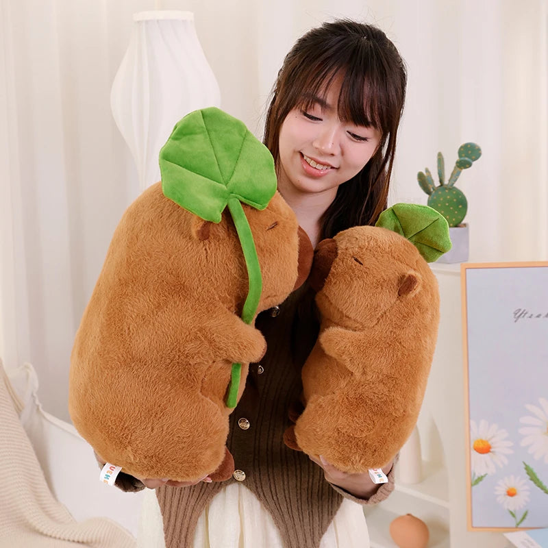 Capy the Lotus Leaf Holding Capybara Plush Pillow