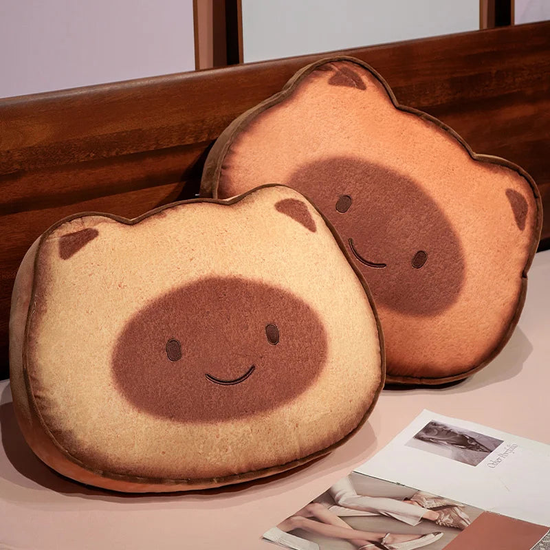 Lazy Kawaii Capybara Cat Toast Snuggle Plushie Pillow