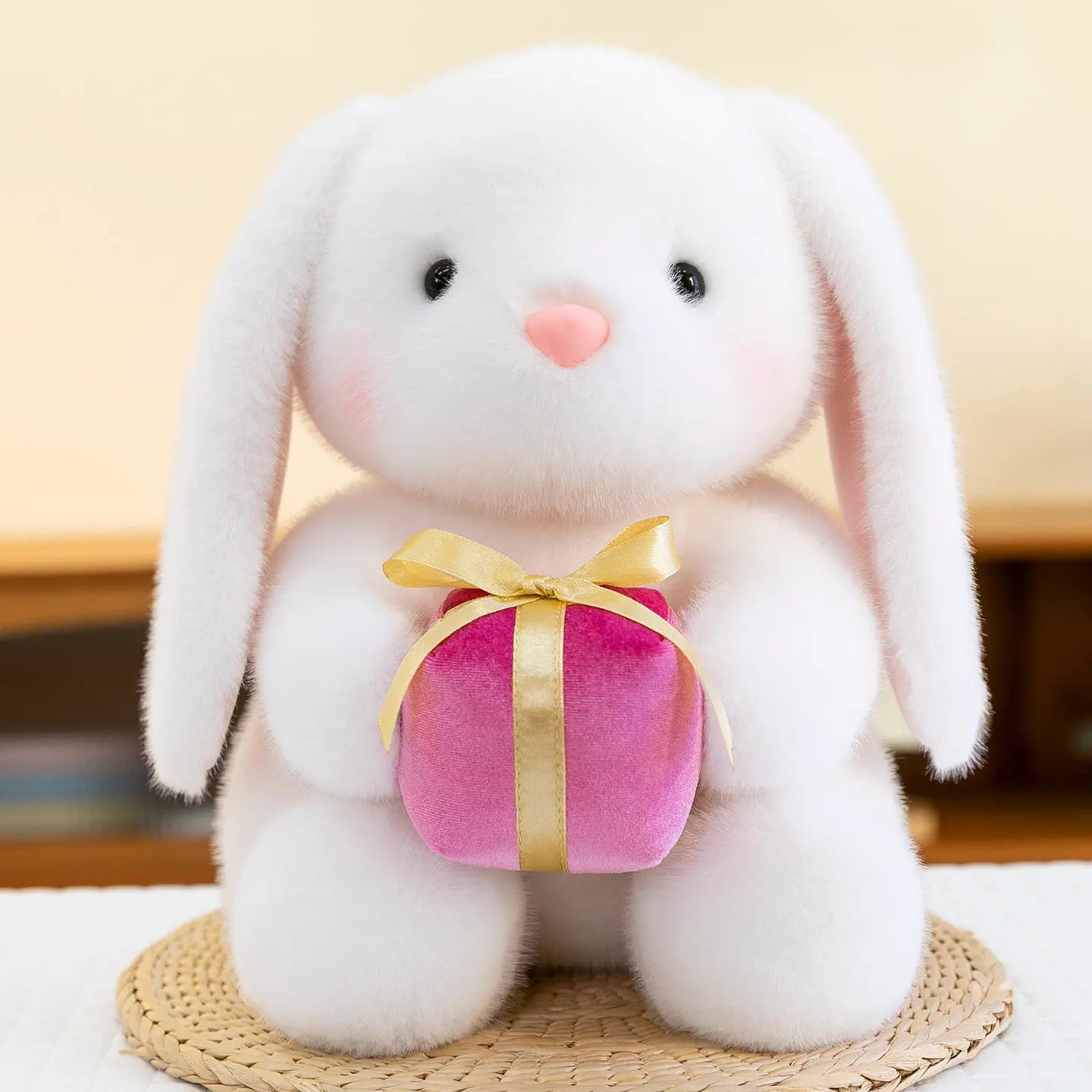 Rosy the Kawaii Bunny Holding Rose Plush Pillow