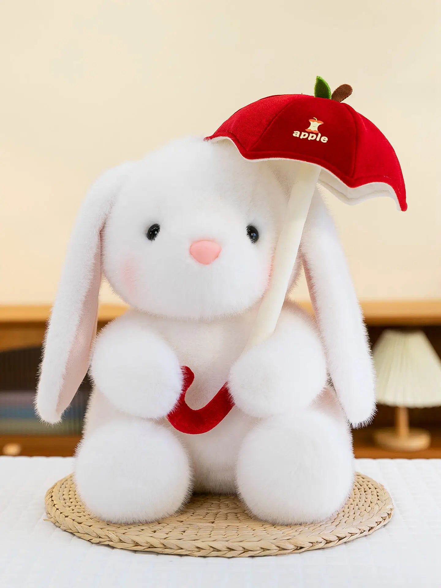 Rosy the Kawaii Bunny Holding Rose Plush Pillow