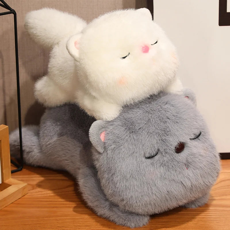 Luna the Long Lying Soft White Cat Plush Pillow