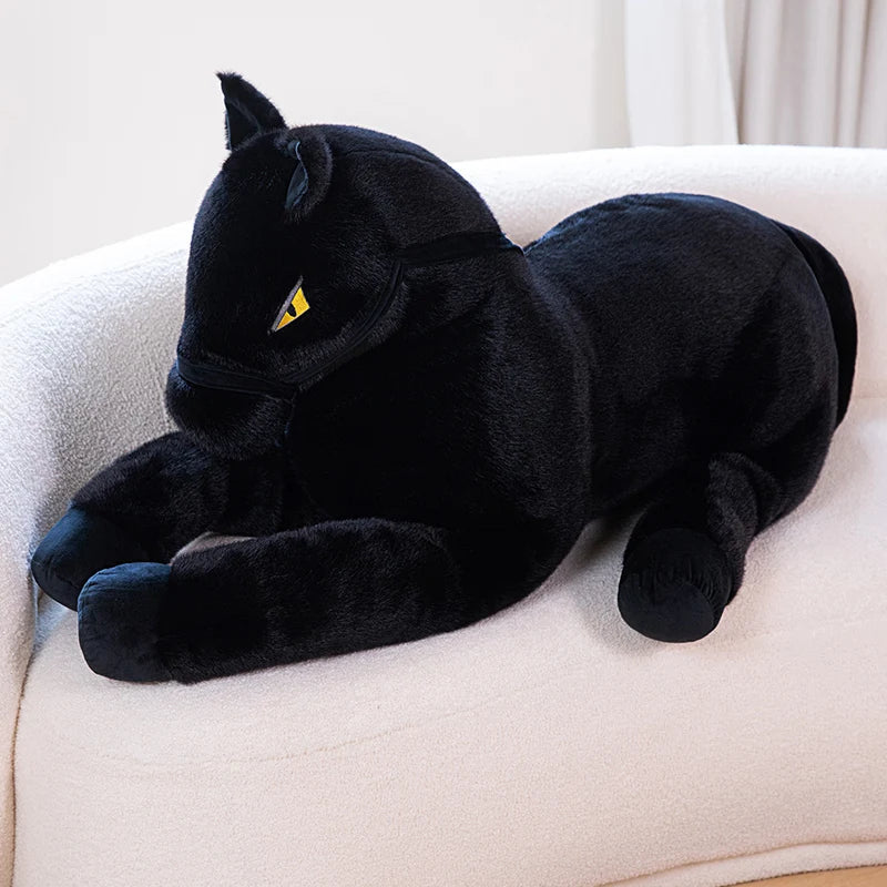 Midnight the Sleek Black Horse Kawaii Plush Pillow