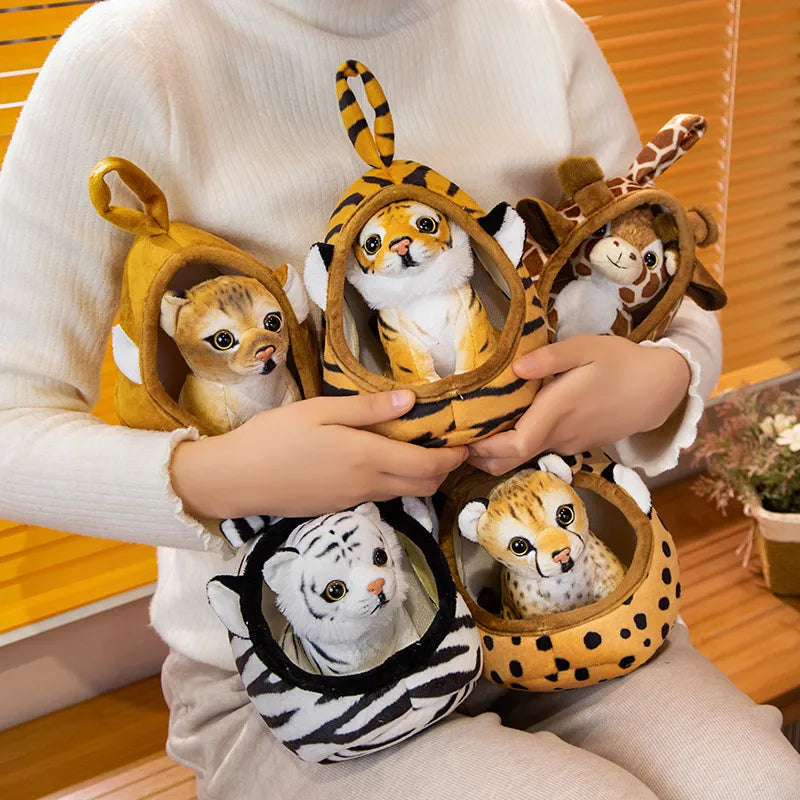 Lifelike Tiger Lion Giraffe Forest Nest House Plushie Set