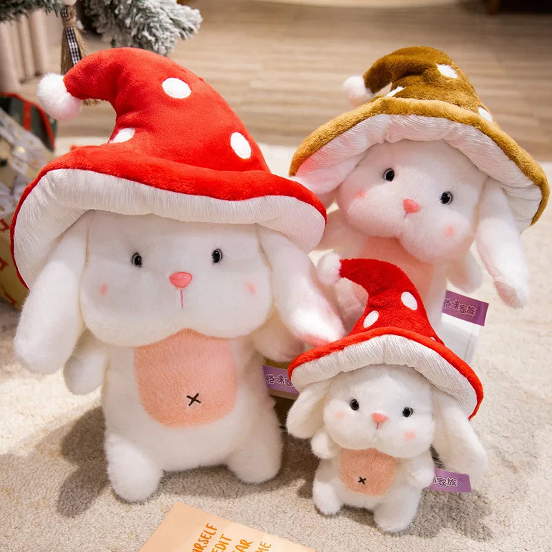 Bunny the Kawaii Rabbit with Mushroom Hat Snuggle Pillow