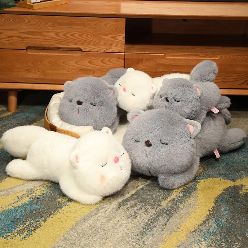 Luna the Long Lying Soft White Cat Plush Pillow