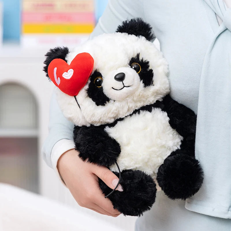 Bamboo the Kawaii Panda with Rose Heart Plush Pillow