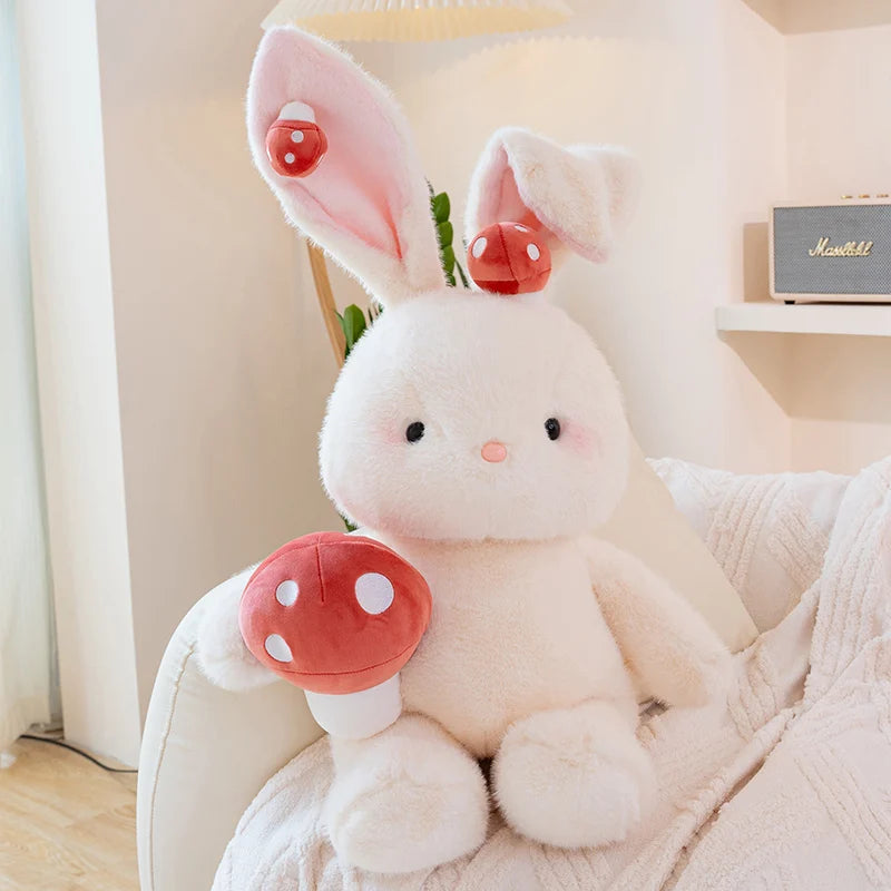 Clover the Kawaii Bunny Holding Mushrooms Plush