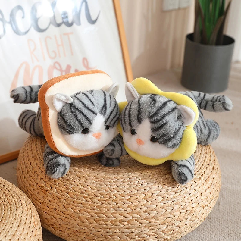 Lounging Cat with Fish Bread Kawaii Plushie