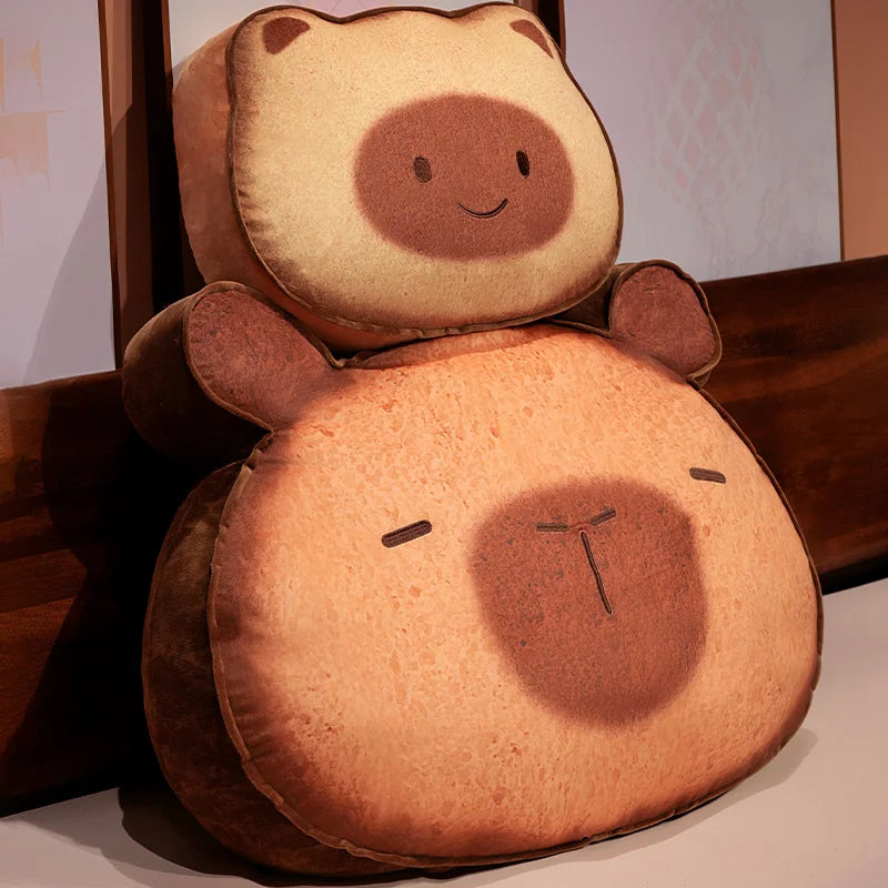 Lazy Kawaii Capybara Cat Toast Snuggle Plushie Pillow