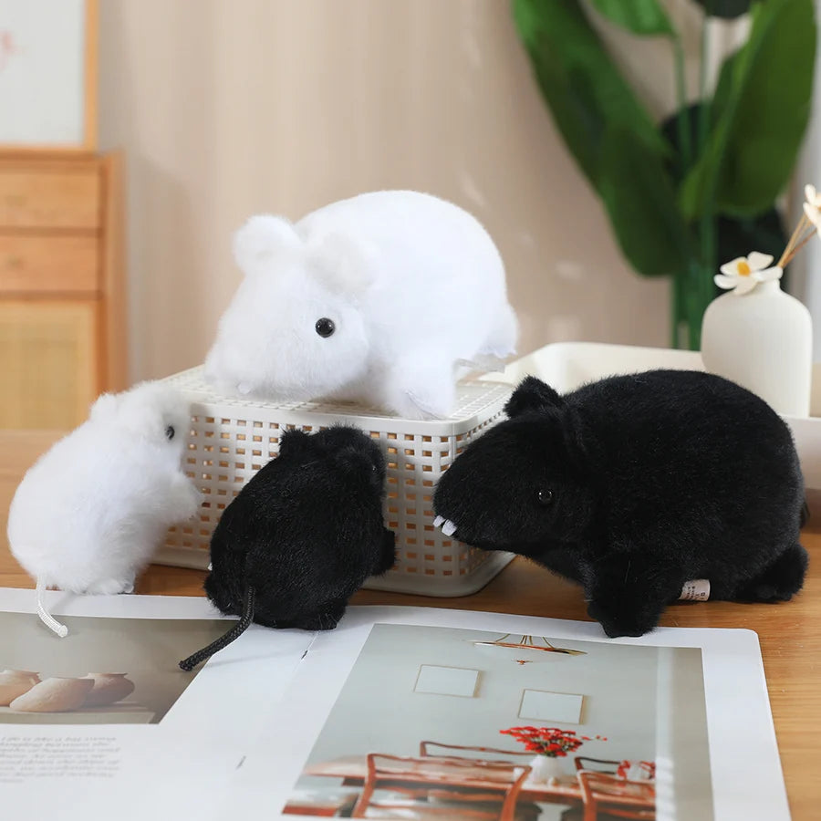 Squeaky the Lifelike Black White Mouse Rat Plushie