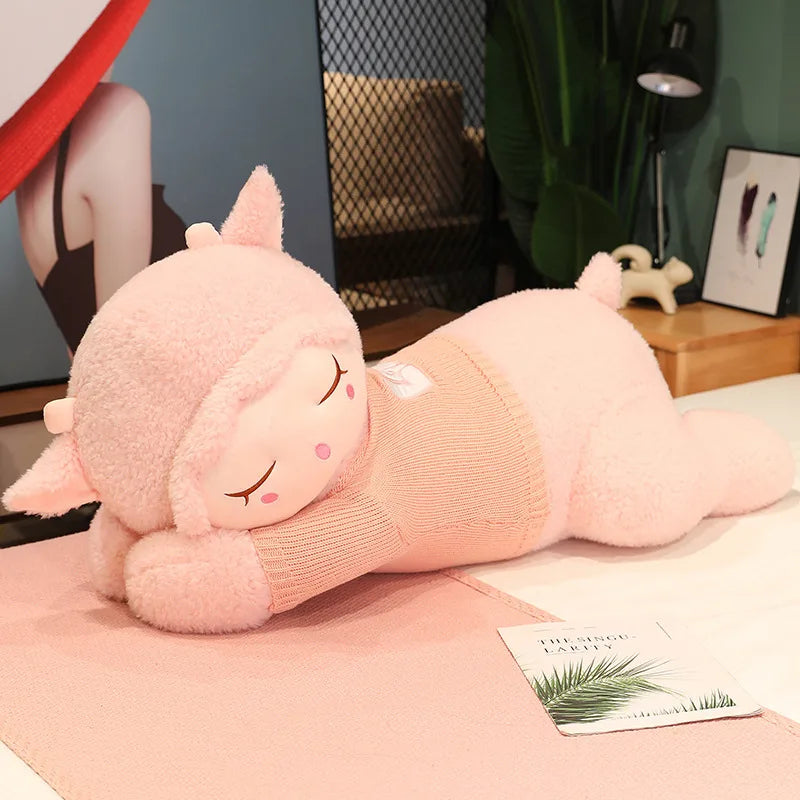 Fluffy Sleepy Kawaii Alpaca Sheep Snuggle Plush Pillow