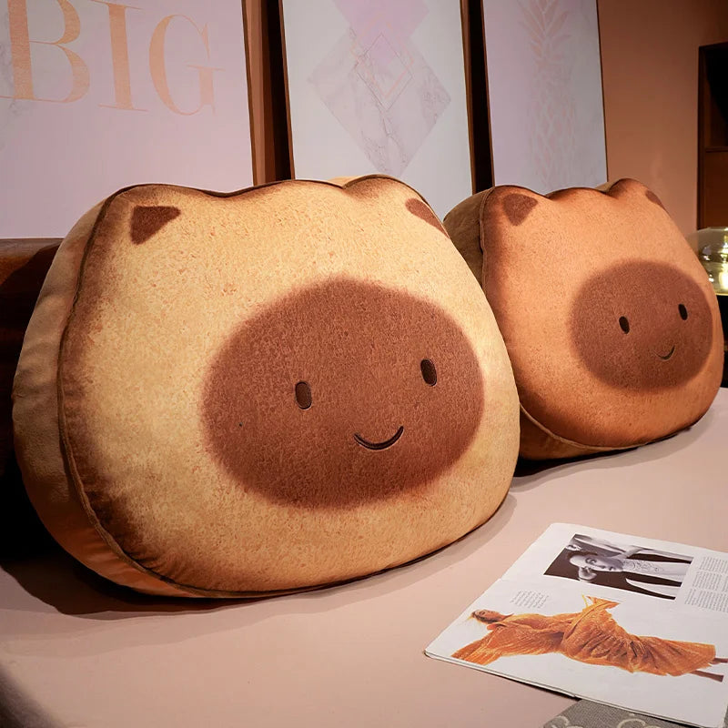 Lazy Kawaii Capybara Cat Toast Snuggle Plushie Pillow